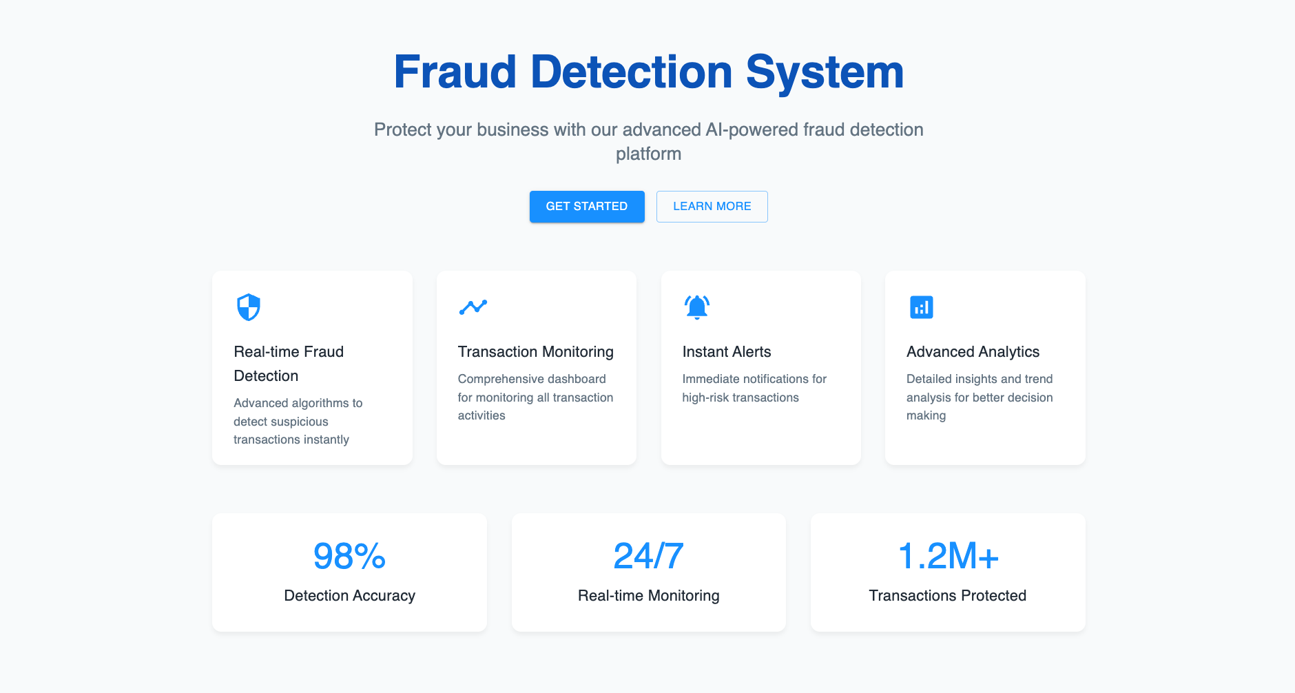 Fraud Detection Landing page